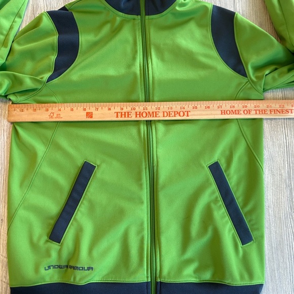 Under Armour Men's Track Jacket Neon Med Green Gray Full Zip, Gym Fitness Casual - Picture 8 of 10